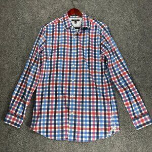 Banana Republic Shirt Mens Large Grant Fit Non Iron Red Blue Cotton Check